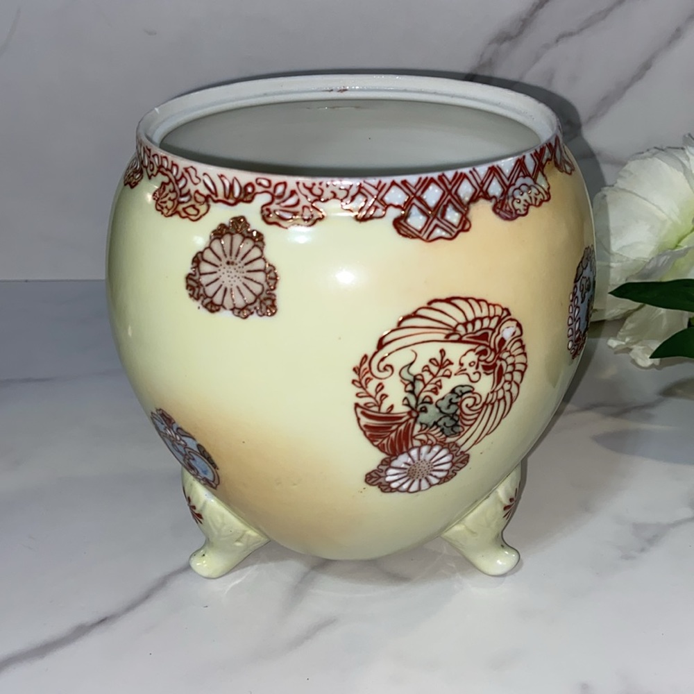 Vintage China Porcelain Footed Plant Stand Vase Egg Shaped